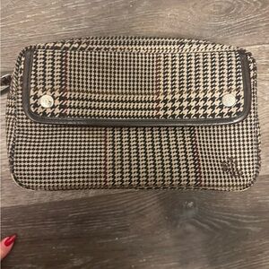 Vintage Ralph Lauren Houndstooth Cosmetic Makeup Bag Leather Trim